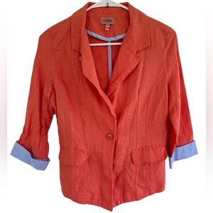 Ci Sono Women's Coral Linen Blend Blazer Blue/White Stripe‎ Cuffs Size Small